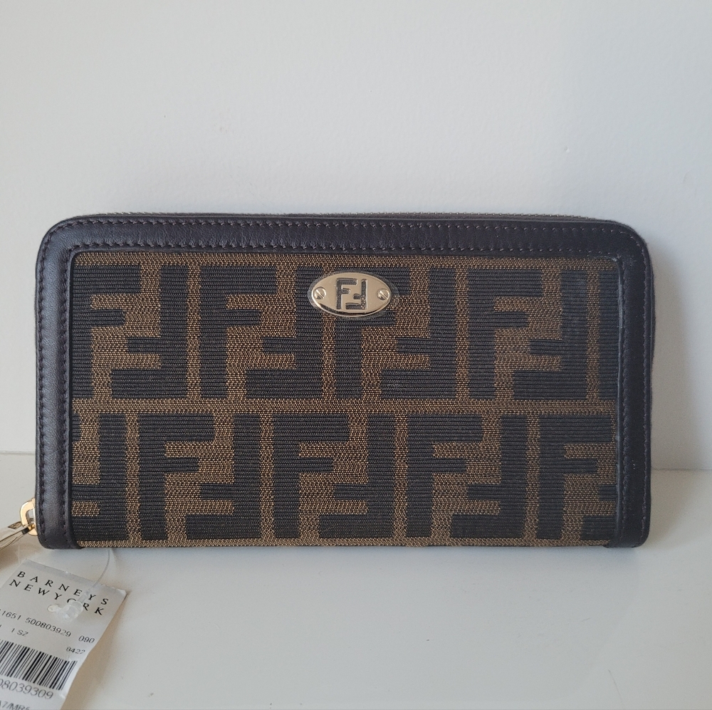 FENDI Tobacco Zucca Canvas Zip Around Wallet - Picture 1 of 15